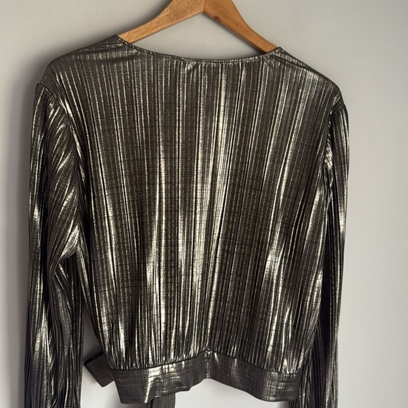 Ted Baker Elwiira Gathered Metallic Wrap Top - Gray Large - Picture 7 of 11